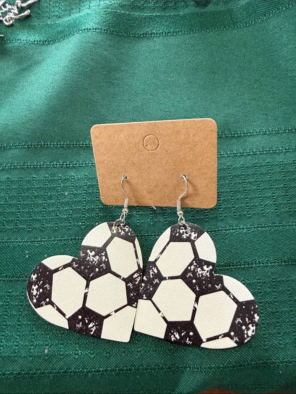Heart Soccer Print Dangle Earrings - Black & White